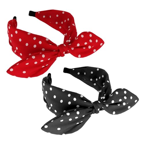 Bumlofa 2er Set Haarreifen Damen mit Schleife – Breitband, Polka Dots, Haarreif mit Schleife & Haarreif Breit für Retro & Party Looks