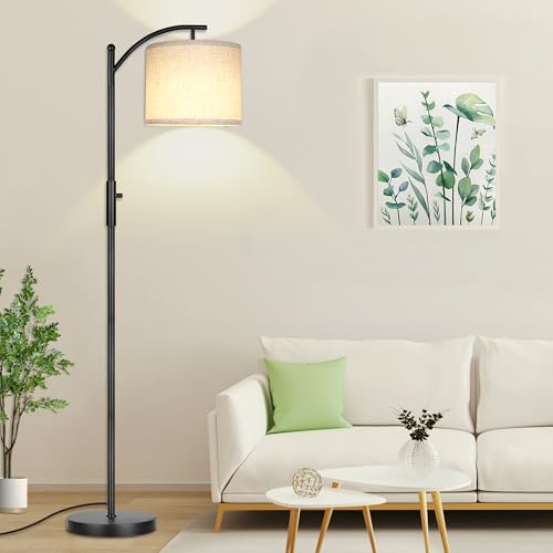 ROTTOGOON Dimmbare Stehleuchte Bogen Stehlampen für Wohnzimmer Stufenlos Dimmbare Moderne Stehlampe mit Leinenschirm Hohe Lampe für Schlafzimmer Büro Esszimmer- Schwarz