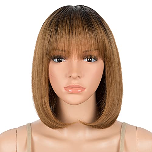 DÉBUT Echthaar Perücke mit Pony kurz Perücke Bob Pixie 10A brasilianisches Virgin Remy Hair 25 cm 103g (25 cm, TT1B/30)