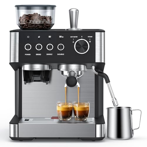 COWSAR Espresso Kaffee Maschine, mit Mahlwerk und manuellem Milchaufschäumer, 15 Bar Drucksystem, schnell aufheizende espresso machine, geeignet für Cafés, Restaurants, Wohnungen und Büros