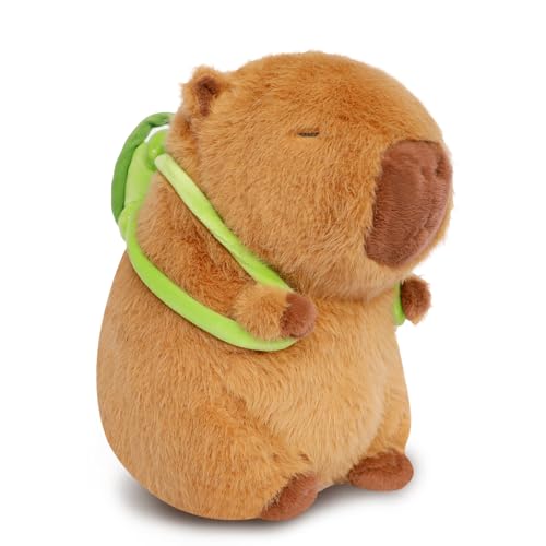 Poptrend Niedliche Capybara Kuscheltier Plüschtier mit Schildkrötenrucksack für Home Deko und Kinder