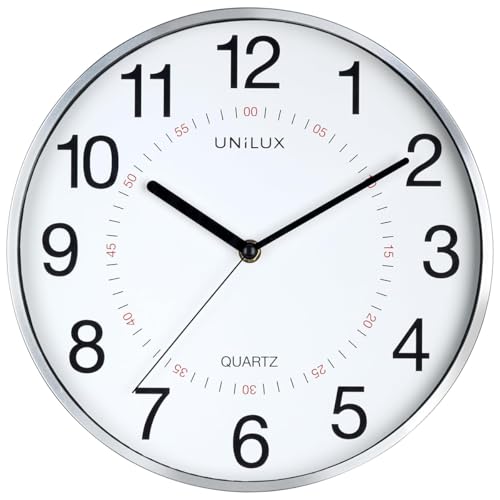 Unilux Wanduhr Aria mit Sekundenzeiger, modernes Ziffernblatt, Kunststoff/Glas, metallgrau, 30.5 cm