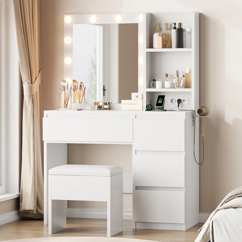 Jocoevol Schminktisch mit Spiegel und LED Beleuchtung,140 x 94 x 40 cm