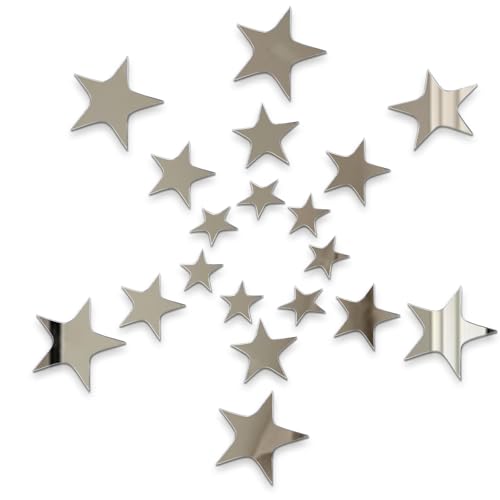 44 Stück Silberne Sterne Spiegel Aufkleber Selbstklebend, Acryl Stern Wandtattoo Wohnzimmer Modern mit Klebstoff, Room Wall Decor Y2K, Sterne Spiegelaufkleber für Schlafzimmer Büro Korridor
