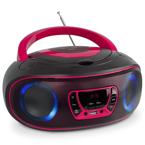 Denver TCL-212BT Bluetooth Boombox mit Top-Loading CD-Player, USB MP3-Wiedergabe, FM-Radio, AUX und 2x2W RMS
