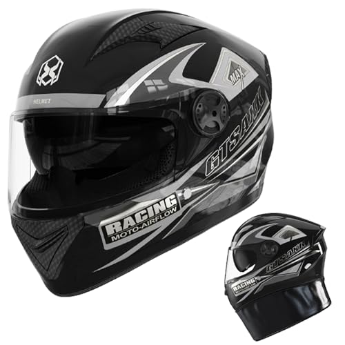 Motorradhelm Integralhelm Für Erwachsene Klapphelm Motorrad Herren, Vollgesichts Doppelvisier Motorrad Kopfbedeckung RollerHelm Fullface Helm Mopedhelm Für Herren Damen Atmungsaktiv((54-61cm)