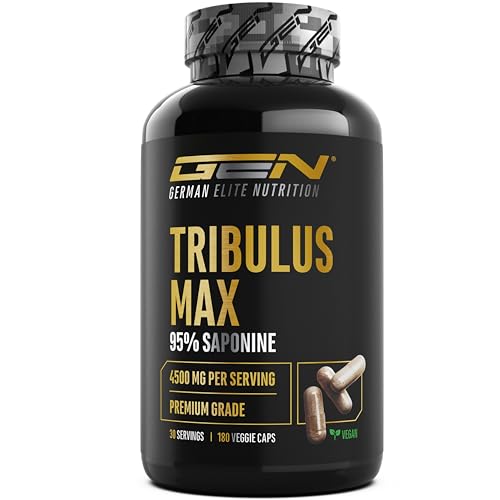 Tribulus Max - 180 Kapseln - Hochdosiert mit 4500 mg pro Tagesdosis - 95% Saponine - Reines Tribulus Terrestris Extrakt 10:1 - Ohne unnötige Zusätze, vegan