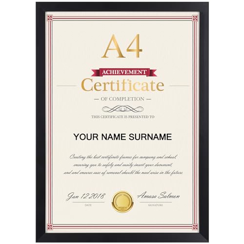 Giftgarden Schwarze Bilderrahmen A4, Rahmen DIN A4 für 21x29,7 CM Foto und Bilder, Einzel Fotorahmen für Kinderzeichnungen Kunstwerke Zertifikate Dokumente