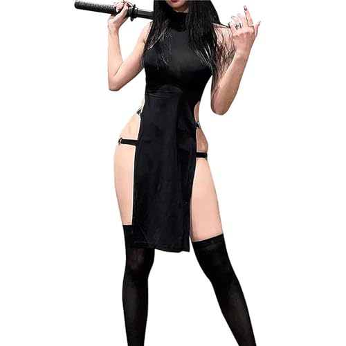 WUUDOA Cosplay kostüm Damen Sexy Devil Cosplay Lingerie Ausgehöhlt Seitlicher Schlitz hohe Taille Dress Dessous Set Anime Roleplay Outfit Sexy cosplay kostüm damen anime cosplay damen anime（L）