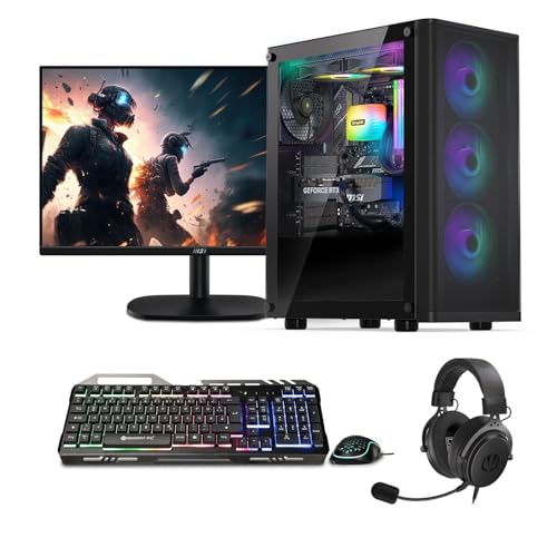 Basic Gaming Komplett PC Set Ryzen 3 3200G, 16 GB DDR4, 1000 GB SSD M.2, Win 11 Pro 64bit + 24 Zoll 100hz Gamer Monitor + Tastatur, Maus, Headset Bundle, WLAN