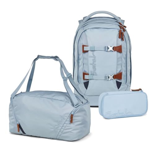 Satch Pack Nordic Black Skandi Edition Schulrucksack Set 3tlg. inkl. Schlamperbox und Sporttasche (Nordic Ice Blue)
