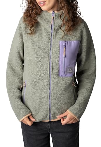 Sublevel Damen Teddy Fleecejacke – Kuschelige Jacke mit Kapuze und Kontrastfarbenen Brusttaschen, Perfekt für den Alltag Green M