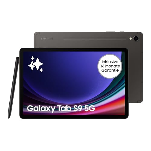 Samsung Galaxy Tab S9 AI-Android-Tablet, 5G, 128 GB / 8 GB RAM, MicroSD-Kartenslot, Inkl. S Pen, Simlockfrei ohne Vertrag, Graphit, Inkl. 36 Monate Herstellergarantie [Exklusiv bei Amazon]