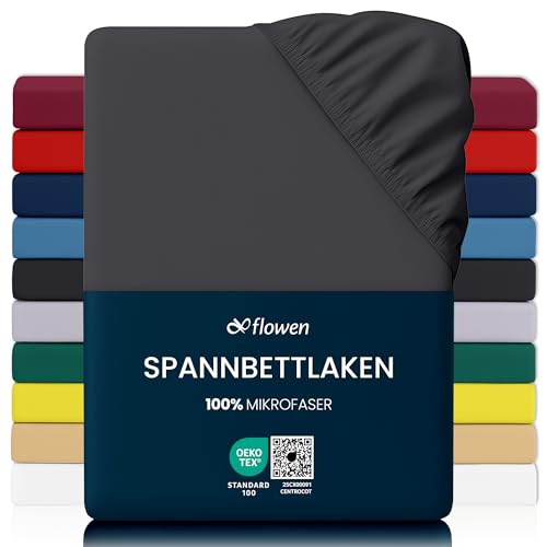 Flowen Spannbettlaken 120x190 cm Mikrofaser Spannbetttuch Dunkelgrau für Bett Atmungsaktive Hypoallergene Bettlaken Anti-Milbe Leicht Weich und Knitterfrei mit 30 cm Tiefe Tasche Maschinenwaschbares
