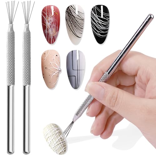 7-Stift Nagelpinsel Nagellinie Nagel Pinsel für Gelnägel Ultradünne Linie Nagelbürste Nagellack Stift Nageldesign Zubehör 7-Nadel Rostfreier Stahl Linien Nailart Tools Nail Art Dotting Tool Nagelset