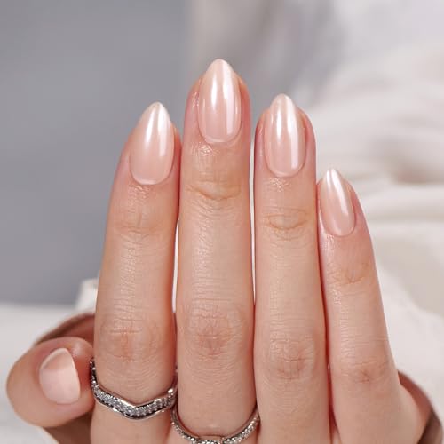 BTArtbox Press On Nails Almond - Short Nude Natural Nagel Tips Press Ons, Nägel Zum Aufkleben for Wedding Birthday Gift, Supremely Fit & Glossy Stick On Nails in 16 Sizes - 32 Nail Kit, Nudies
