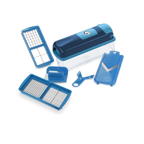 Genius Nicer Dicer Smart Gemüseschneider 6 tlg. Gemüsehobel Küche Schneider für Reiben Würfeln, Salatschneider Obstschneider Zerkleiner manuell, 800 ML Behälter blau
