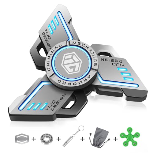 Leuchtende Fidget Spinner Metall, TGKYK Fidget Spinner Led, 3-5 Min Hochgeschwindigkeit Finger Spinner Spielzeug Anti Angst, Figetspiener für Erwachsene Dreieck - Blau