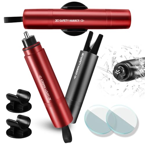 PUWOWYE 2 in 1 Gurtschneider Notfallhammer, 2 Stücke Sicherheitshammer mit Gurtschneider,Nothammer mit Testglas zum Üben, Notfallhammer Auto mit Gurtschneider für Auto und Busse, Emergency Cartool