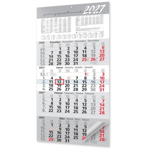 4 Monatskalender 2027 Wandkalender mit Schieber – Kalender 2027 Wandkalender zum Aufhängen – Übersichtlicher Kalender 4 Monate groß mit Schulferien, 59 x 30 cm