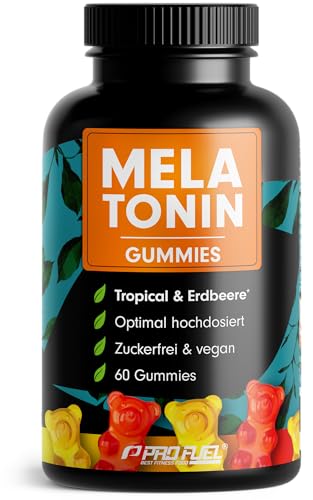 Melatonin Gummies 60x mit 0,5 mg Melatonin - leckerer Früchte-Mix-Geschmack (Erdbeere & Tropical) - Gummibärchen mit Melatonin und Vitamin B6 - zuckerfrei & vegan - laborgeprüft mit Zertifikat