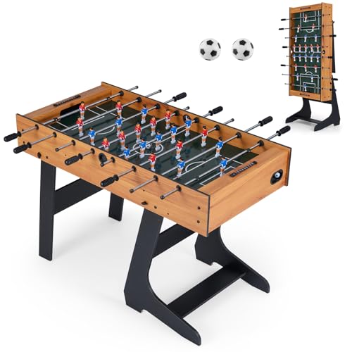 COSTWAY Tischkicker klappbar für 2-4 Spieler, 120 cm Kickertisch mit 22 Spielfiguren, Bällen & 2 Punktezähler, Tischfußball platzsparend Holz, Profi Tischfussball für Kinder & Erwachsene (Natur)