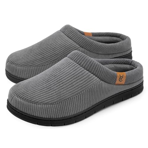 VeraCosy Herren Cord Mokassin Hausschuhe Memory Foam Winter Pantoffeln Cooles Grau, 42-43 EU