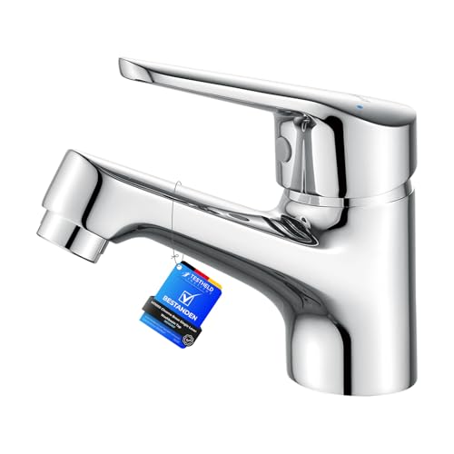 Ibergrif Waschtischarmatur Ohne Zugstange Einhebelmischer Hoch 60 mm – Badarmatur Waschbecken Mischbatterie mit Keramikkartusche, Tropffrei, Wassersparend, 3/8″ Anschluss, Chrom, M11050