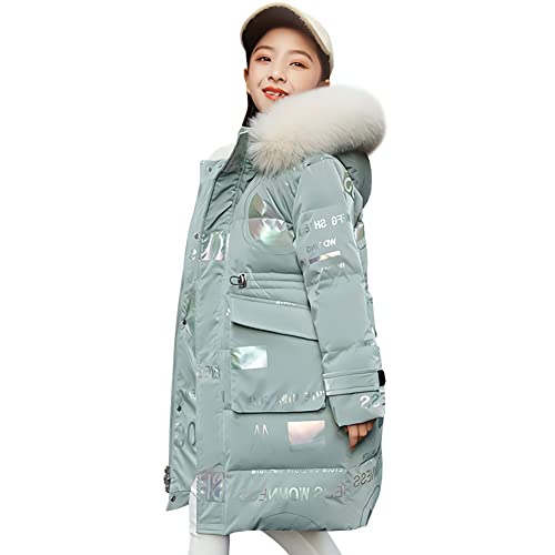 LCIGIA Winterjacke Mädchen Kinder Wintermantel mit Abnehmbare Kapuze Warme Steppjacke Verdickte Daunenjacke mit Reflektierender Buchstabe, Grün, 164