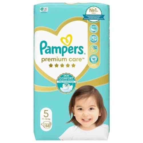 Pampers Windeln Größe 5 (11-16kg), Premium Care Windeln, 58 Stück, Bester Komfort und Schutz empfindlicher Haut von Pampers