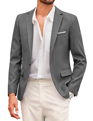 COOFANDY Herren Sakko Sportlich Modern Freizeit Blazer 1 Knopf Anzugjacken für Männer Regular Fit Casual Jackett Graue L