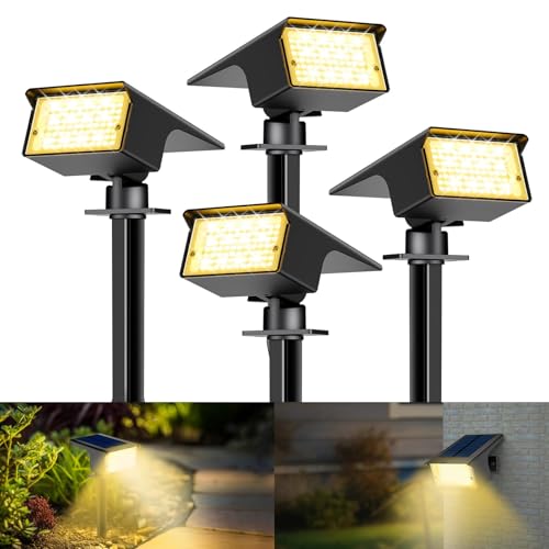 kolpop [4 Stück/ 77 LEDs Solarstrahler für Außen Garten, 3000K Warmweiß Solar Strahler, IP65 Wasserdicht, 3 Modi, 800LM Solarleuchten, Dusk to Dawn Solarlampen für Hof Bäume Weg Outdoor Pflanzen