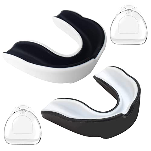 Zahnschutz, 2 Stücke Mundschutz Boxen, Sport Mundschutz, für Kampfsport Boxen, Taekwondo, Hockey Sport Zahnschutz, Tragbare Schutzkasten, Erwachsene, SchwarzWeiß
