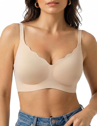 PoseFree BH Damen Ohne Bügel Seamless Push Up Creamy Fabrics Super Bequemer Soft BH für Große Größen Entlastungs BH Daily Essential Hautfarbe 2XL