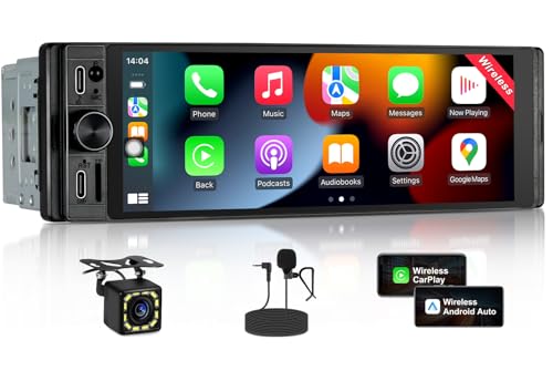 1 DIN Radio Kompatibel mit Wireless CarPlay & Android Auto, Autoradio 1Din mit 6,28 Zoll HD Bildschirm, Navi, Bluetooth, AM/FM/RDS, TF, AUX, SWC