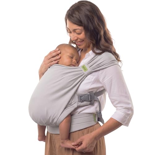 Boba Bliss Babytrage Neugeborene ab Geburt bis 16 kg - 2-in-1 Baby Carrier & Baby Tragetuch Ohne Binden & Knoten, Hüftfreundliche Babytrage ab Geburt, Weiche & elastische Baby Trage (Grau)