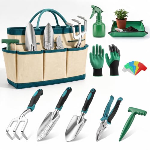 Gartenwerkzeug Set, 10-teiliges Handwerkzeug Set, Robuste Gartengeräte,Teal