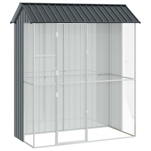 vidaXL Vogelkäfig Anthrazit 215 x 110 x 247 cm Verzinkter Stahl, Garten und Terrasse, modernes Vogelheim, stabiles Gehege, rechteckige Voliere für Haustier-Vögel