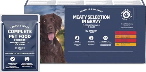 by Amazon Alleinfuttermittel für ausgewachsene Hunde, Fleischauswahl in Sauce, 4.8kg (48 Packungen mit 100g)