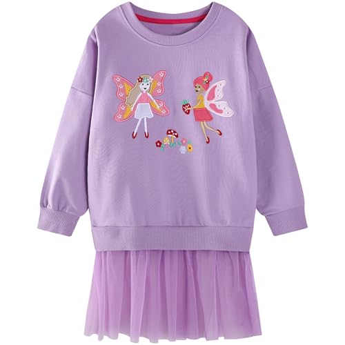 Baogaier Mädchen Sweatshirt Baumwolle Langarmshirt Stickerei Casual Sport Pullover Langarm Shirt Rundhalsausschnitt Oberteile Tops Kinder Kleidung, Gr.110-116, Lila Schmetterling