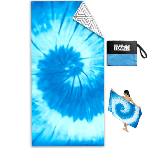Mikrofaser Strandtuch - 180 x 90 cm Doppelseitiges Strandtuch XXL, Sandfreies Leichtes Weiches Strandhandtuch Groß, Saugfähig & Schnelltrocknend Mikrofaser Handtuch mit Tasche für Strand Schwimmen