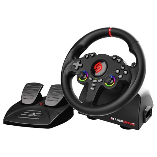 SUBSONIC - Superdrive 220 RS Gaming-Lenkrad mit RGB-LED, 180° Drehwinkel, Doppel-Joystick, Pedale und Schaltwippen für Switch 2, PS4, Xbox Series X/S, PC, Schwarz