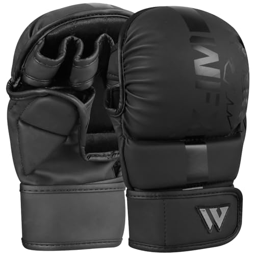 WFX MMA-Handschuhe, Kampfsport-Handschuhe, Sparring, Grappling, Muay Thai, Käfigkampf, offene Handfläche, verstellbare Handgelenkstütze, Boxtraining, Kampfsport, Boxsack, Kickboxen, Maya (Schwarz, S)