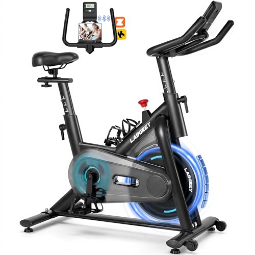 LABGREY Heimtrainer Fahrrad, Fitness Fahrrad für Zuhause, Indoor Kardio Training, LCD Display, Ipad Halter, Sitz & Widerstand Einstellbar (Blau)
