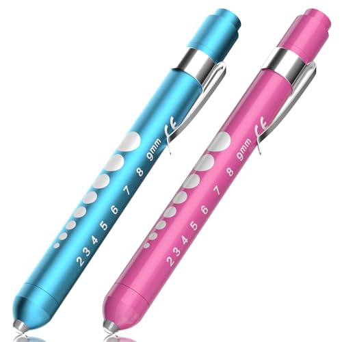 RISEMART Pupillenleuchte, Diagnostikleuchte Krankenschwester Rettungsdienst Zubehör mit Pupillenmessgerät und Lineal (Rosarot und Blau)