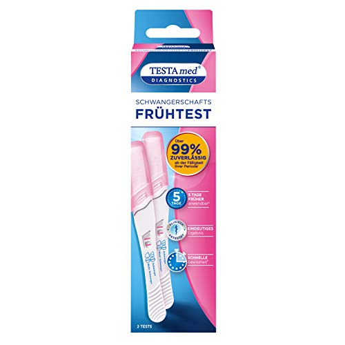 TESTAmed Diagnostics Schwangerschaftsfrühtest, Vorteilspack mit 2 Stück, der Schwangerschaftstest liefert ein sicheres Testergebnis von über 99%