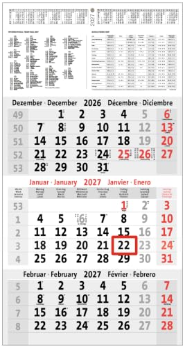 3-Monatskalender 2027 Bürokalender Wandplaner 450x235mm Dreimonatskalender klein