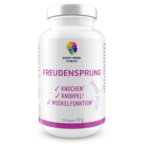 FREUDENSPRUNG für Knochen, Knorpel, Muskelfunktion und dank Weihrauch Beweglichkeit - 120 Kapseln mit Glucosamin, Chondoitin, Kollagen, Mangan, Kurkuma, Weihrauch, Vitamin C/D/K - hochdosiert.