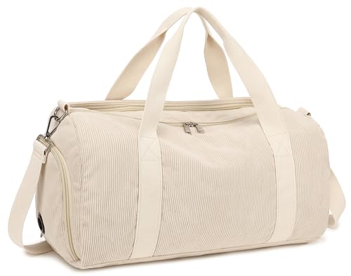 LOIDOU Sporttasche Damen 24L aus Cord mit Schuhfach und wasserdichtem Nassfach, Reisetasche Damen mit Kofferschlaufe und abnehmbarem Schultergurt für Fitness, Schwimmen & Wochenendtrip