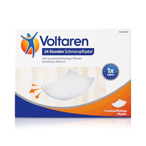 Voltaren 24 Stunden Schmerzpflaster mit Diclofenac bei akuten Muskelschmerzen, 5 Pflaster für Rückenschmerzen